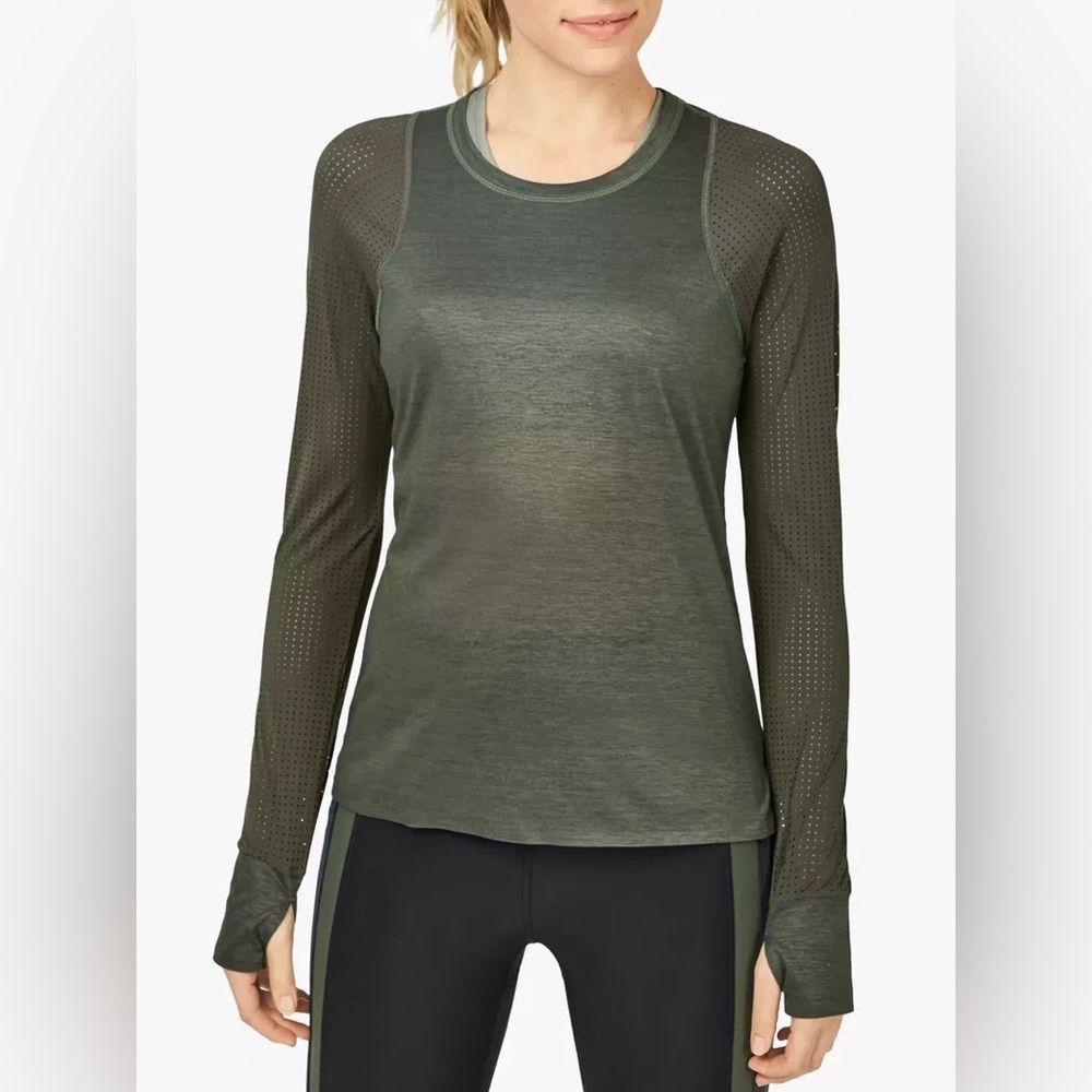 Sweaty Betty Dark Green Long Sleeve breeze running Top size S NWT